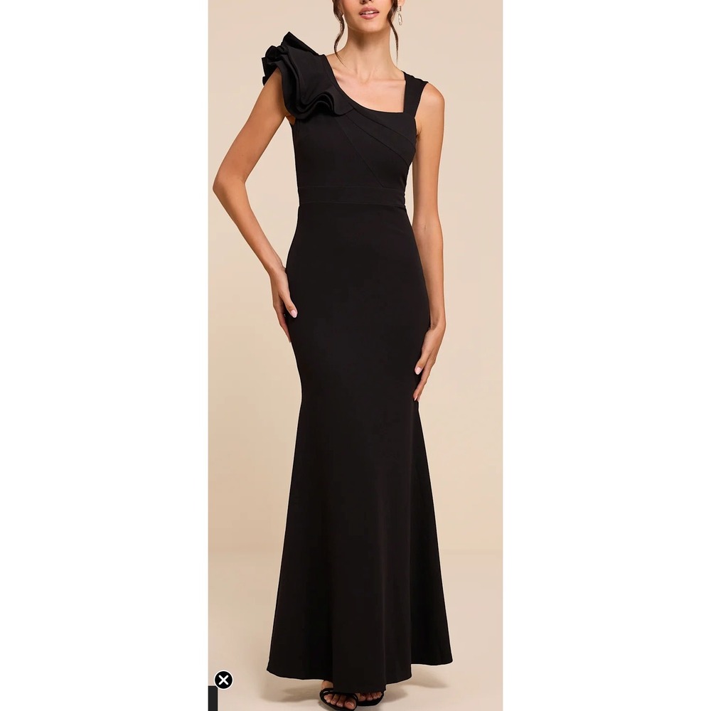 NWT Lulus Lucette Black Sleeveless Ruffled Mermaid Maxi Dress Sz M